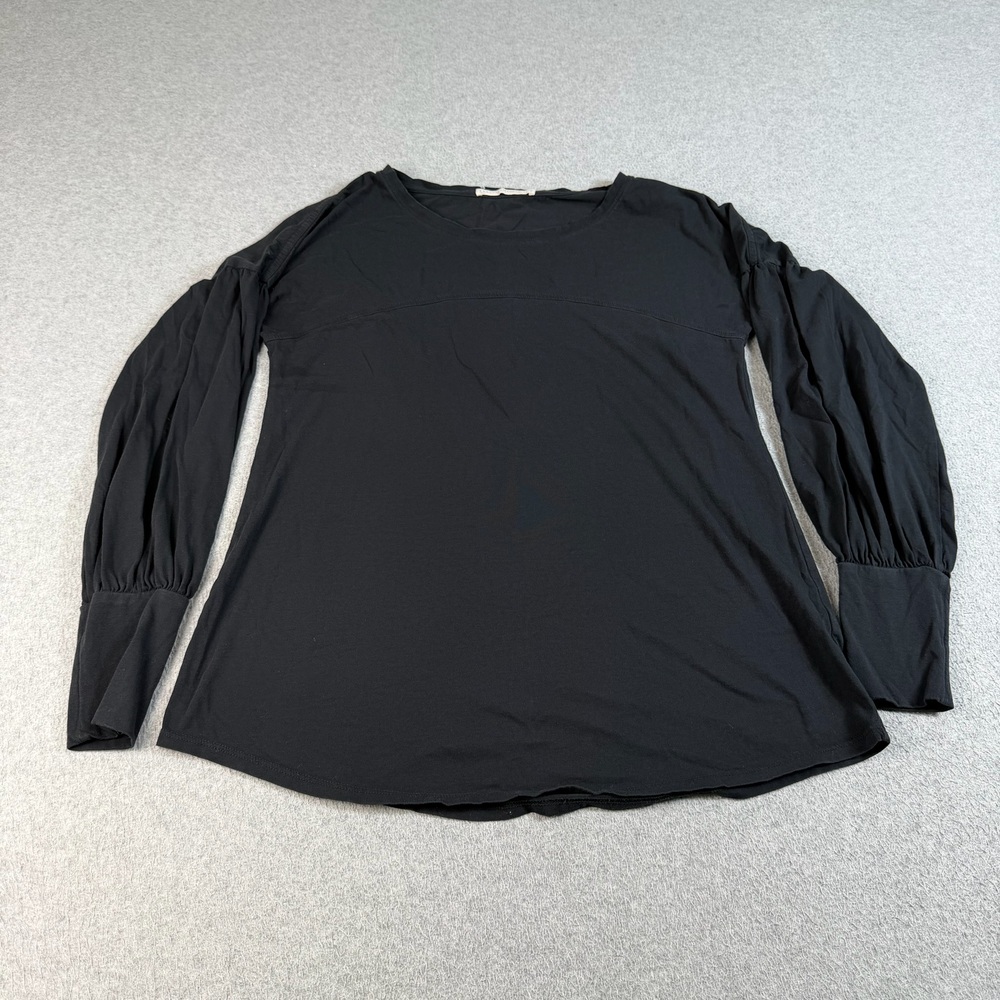 Peruvian Connection Shirt Women Medium Black Balloon Sleeve Pima Cotton Peru